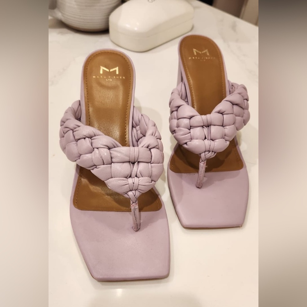 Marc Fisher Sandals Lavender Braided Slip On Square Toe Heel Sz 8.5